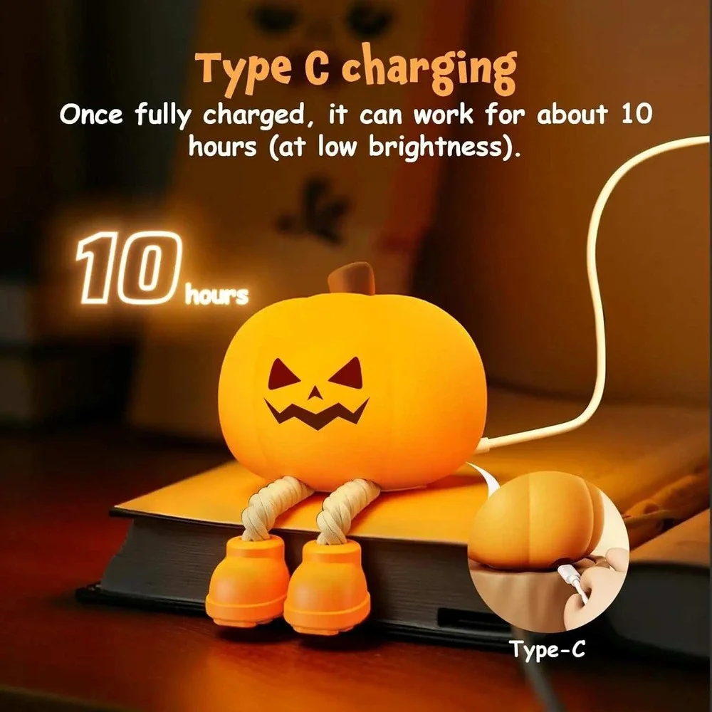 XO-OZ08 Halloween Pumpkin LED Night Light Dimmable Silicone Rechargeable Lamp